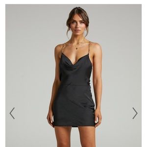 Showpo black dress with chain back.